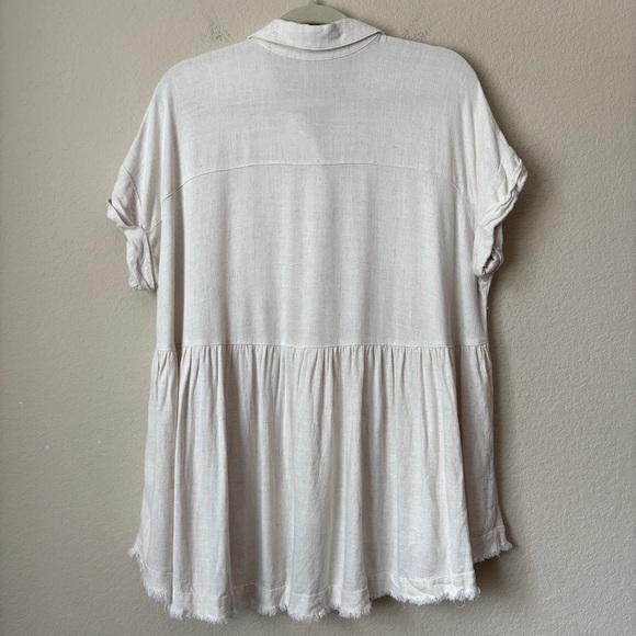 White Birch Linen Cotton Blend Boho Beachy Babydoll Blouse Top - Picture 10 of 12